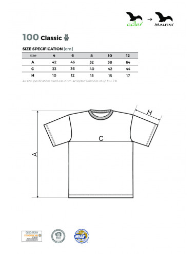Children`s t-shirt classic 100 white Adler Malfini