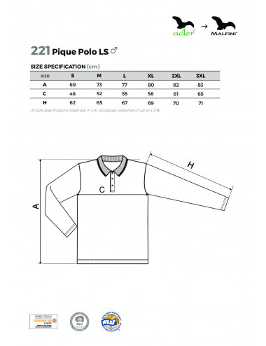 Koszulka polo męska pique polo ls 221 biały Adler Malfini