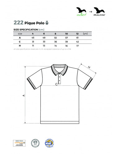 Koszulka polo dziecięca pique polo 222 biały Adler Malfini