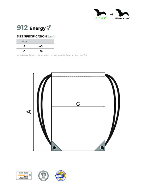 Gymsack unisex/kids energy 912 red Adler Malfini