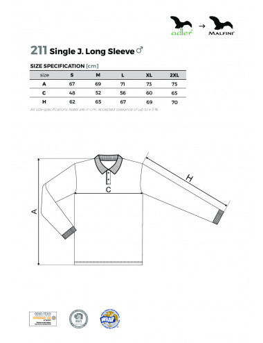 Single j. ls 211 men`s polo shirt white Adler Malfini