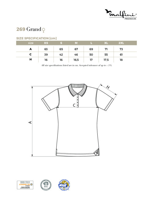 Adler MALFINIPREMIUM Koszulka polo damska Grand 269 biały logo haft