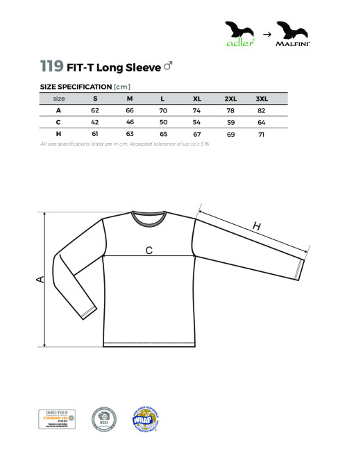 Adler MALFINI Koszulka męska Fit-T Long Sleeve 119 zieleń trawy haft