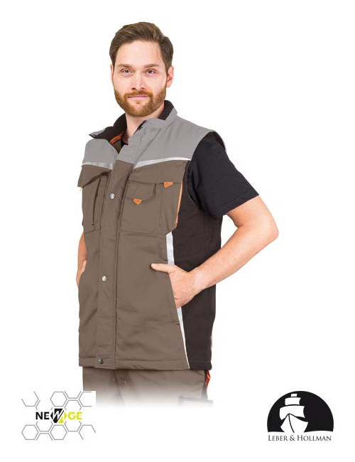 Isolierte, schützende ärmellose Jacke mit Stehkragen mit Reißverschluss, Beige und Braun