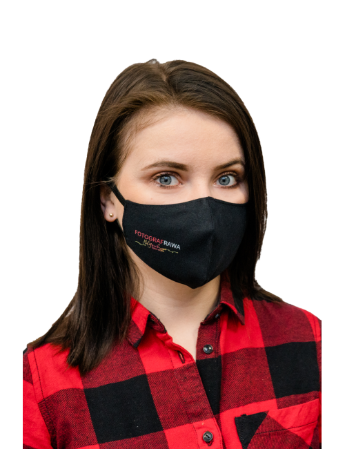 Schutzmaske Profilierte schwarze Maske mit Firmenlogo, DTG-Druck