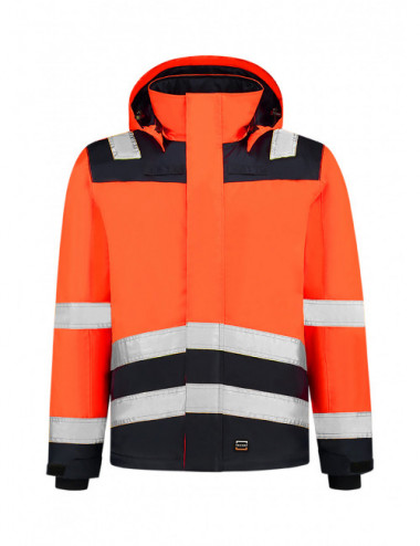Unisex work jacket midi parka high vis bicolor t51 fluorescent orange Adler Tricorp