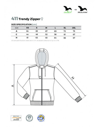 Bluza damska trendy zipper 411 stalowy Adler Malfini