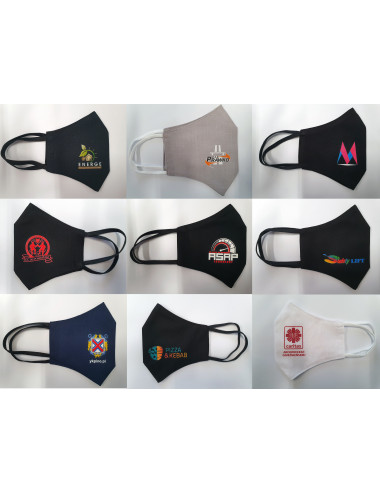 Schutzmaske, Werbe-Baumwollmasken, schwarz profiliert, 20 Stück mit Logo, verschiedene Farben