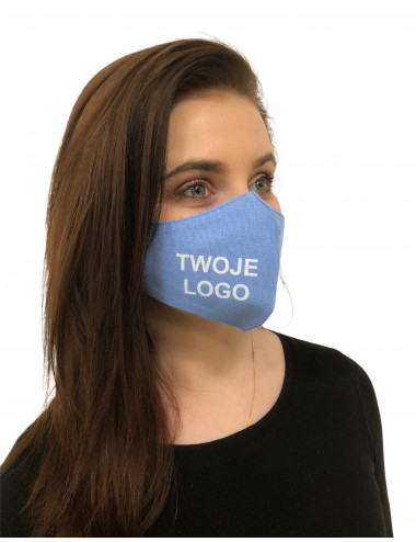 Blaue profilierte Damen-Baumwollmaske mit Ihrem Logo, Vollfarbmaske