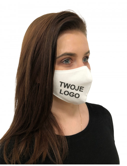 Maska Maseczka Damska profilowana bawełniana biała z twoim logo full color