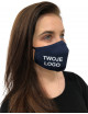 2Marineblaue Damenmaske aus profilierter Baumwolle mit Ihrem vollfarbigen Logo