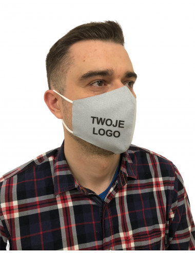 Konturierte Herren-Baumwollmaske, grau mit Ihrem vollfarbigen Logo