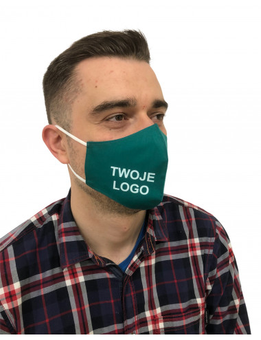 Men`s profiled green cotton mask with your full color logo