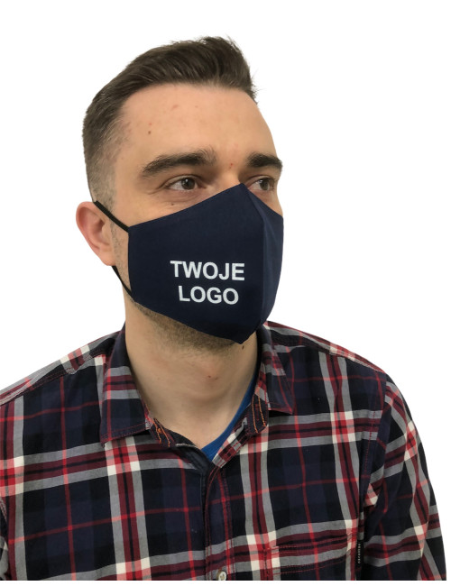 Mask Masks with your own logo, cotton profiled navy blue print