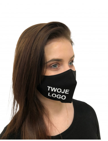 Schutzmaske, Werbe-Baumwollmasken, schwarz profiliert, 20 Stück mit Logo, verschiedene Farben