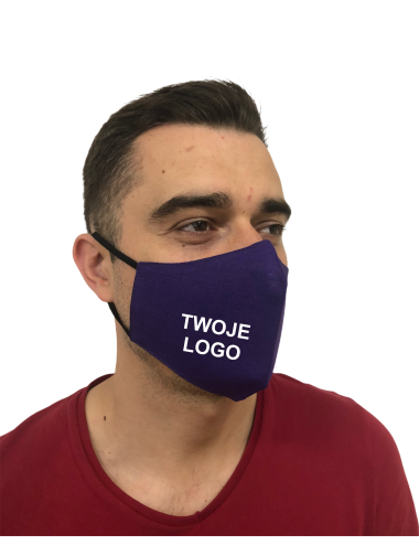 Maska, Maseczka Męska profilowana bawełniana fioletowa z twoim logo full color