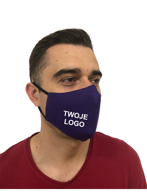 Maska, Maseczka Męska profilowana bawełniana fioletowa z twoim logo full color