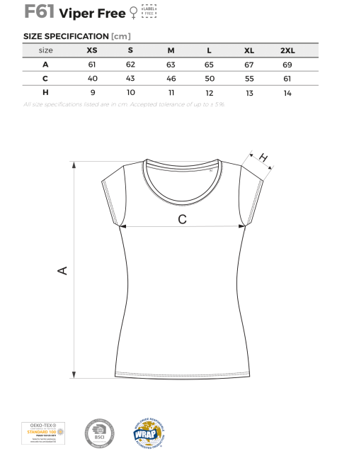 Adler MALFINI Viper Free F61 Damen T-Shirt, kornblumenblaue Stickerei, Logodruck