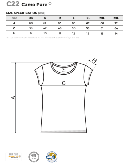 Adler MALFINI Damen T-Shirt Camo Pure C22 tarngrüne Logo-Stickerei