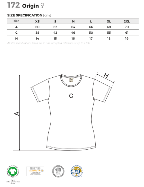 Adler MALFINI Origin 172 Damen T-Shirt, schwarze Stickerei, Logodruck