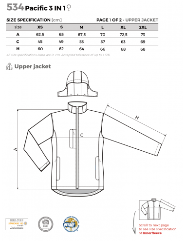 Women`s jacket pacific 3 in 1 534 steel Adler Malfini