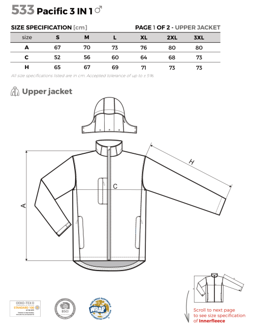 Adler MALFINI Herrenjacke Pacific 3 IN 1 533 türkiser Stickerei-Logo-Druck
