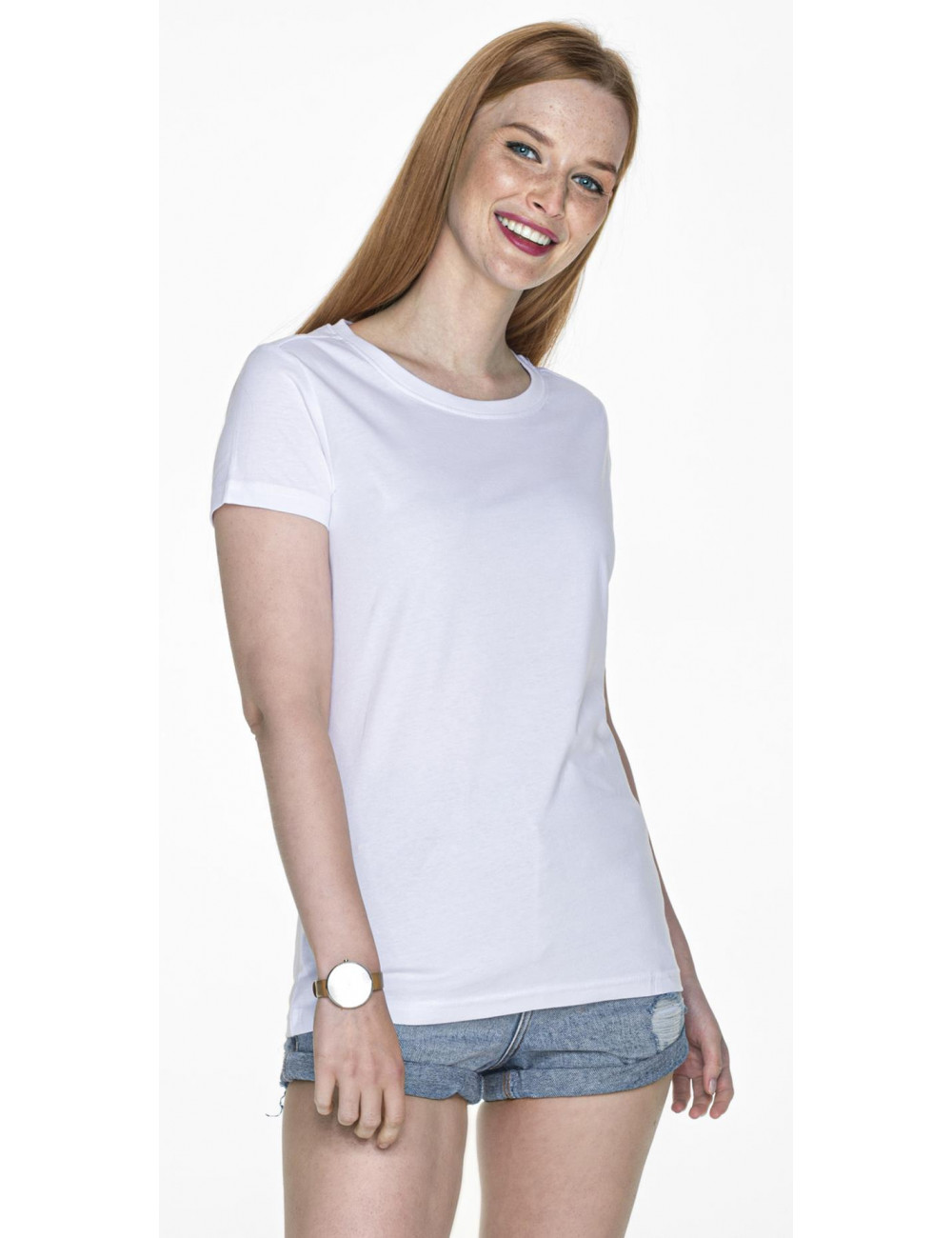 Schweres, schweres Damen-T-Shirt in Weiß ohne Etikett von Promostars