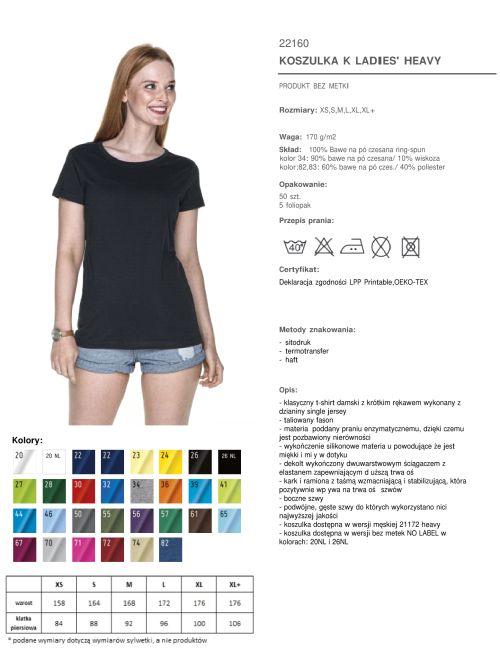 Promostars LADIES` HEAVY Damen T-SHIRT SCHWARZ OHNE LABEL-Logo-Stickerei