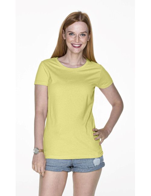 Promostars LADIES` HEAVY Damen-T-SHIRT, HELLGELB, Firmenlogo-Stickerei