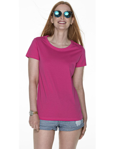 Promostars LADIES` HEAVY Damen-T-SHIRT ROSA DTG-Siebdruck-Sticklogo