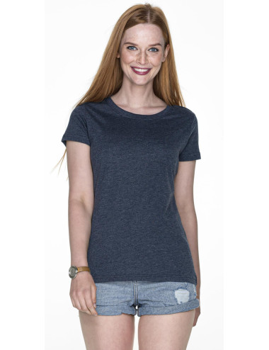 Promostars LADIES` HEAVY Damen T-SHIRT STEEL-BLUE MELANGE Logo