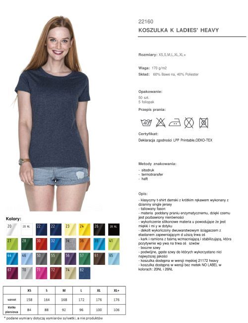 Promostars LADIES` HEAVY Damen T-SHIRT STEEL-BLUE MELANGE Logo