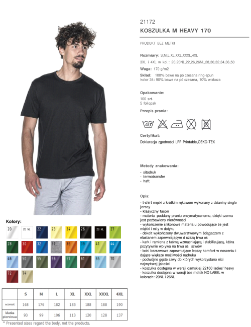 Promostars SCHWERES HERREN-T-SHIRT 170 cm SCHWARZ OHNE TAG-Logo-Stickerei