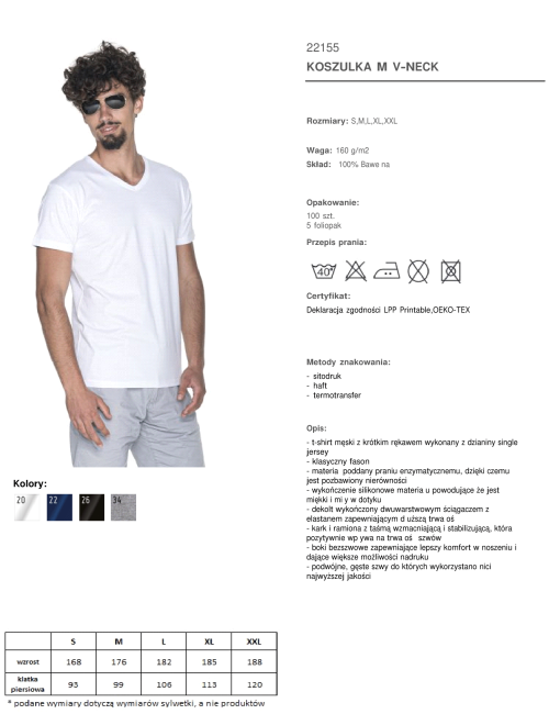 Promostars V-NECK T-SHIRT Men`s WHITE print embroidery silkscreen company logo