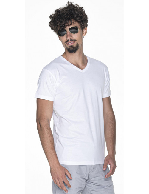 Herren-T-Shirt mit V-Ausschnitt, weiß, Promostars