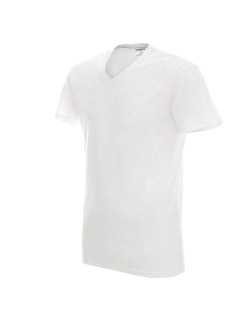 Promostars V-NECK KOSZULKA Męska BIAŁY nadruk haft sitodruk logo firm