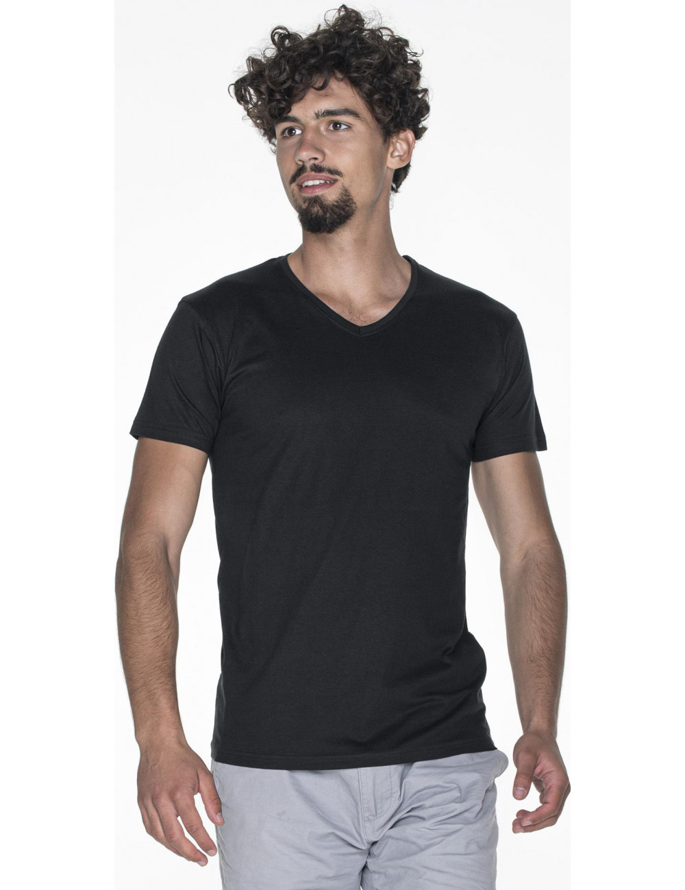 Herren-T-Shirt mit V-Ausschnitt in Schwarz von Promostars