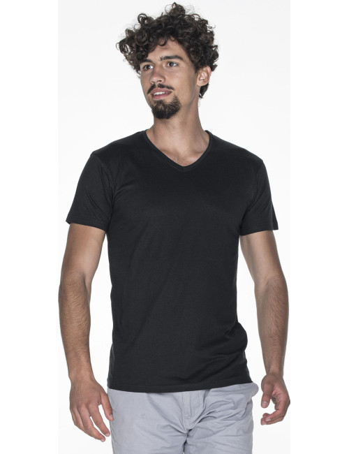 Promostars V-NECK T-SHIRT Men`s BLACK print embroidery logo silkscreen