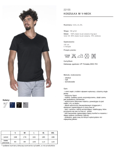 Promostars V-NECK KOSZULKA Męska CZARNY nadruk haft logo sitodruk