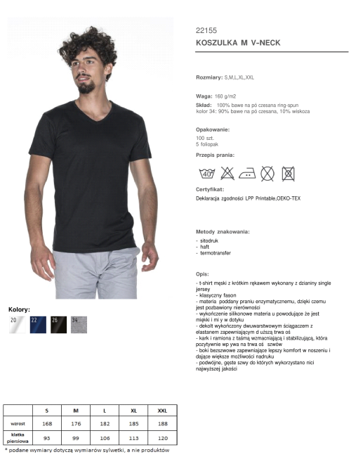 Promostars V-NECK KOSZULKA Męska CZARNY nadruk haft logo sitodruk