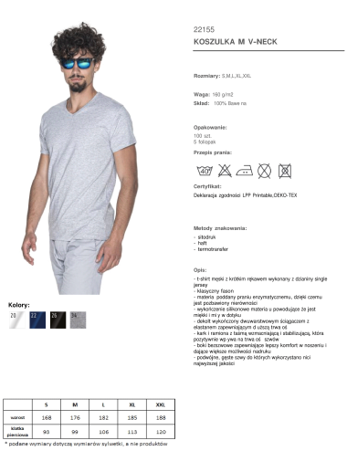 Promostars V-NECK Men`s T-SHIRT LIGHT GRAY MELANGE silkscreen embroidery logo