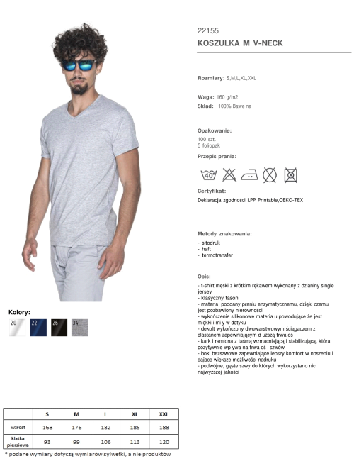 Promostars V-AUSSCHNITT HERREN-T-SHIRT HELLGRAU MELANGE Siebdruck-Sticklogo