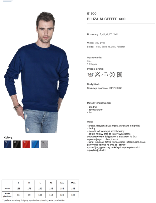 GEFFER SWEATSHIRT Men`s 600 NAVY DTG print silkscreen embroidery company logo