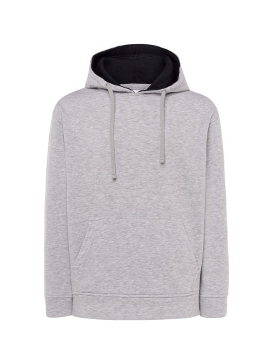Men`s sweatshirt ocean hooded contrast ash melange/navy blue Jhk