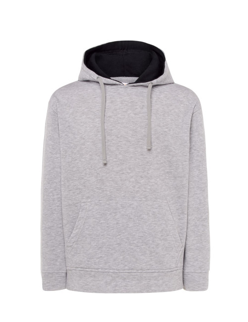 Men`s sweatshirt ocean hooded contrast ash melange/navy blue Jhk