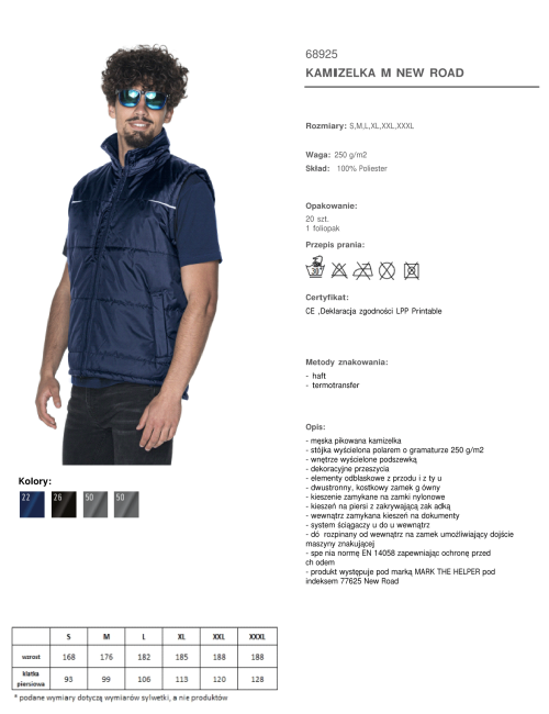 Promostars Herrenweste NEW ROAD NAVY BLUE DTG-Druck, Logo-Stickerei