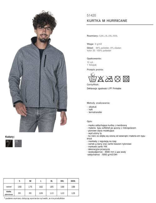 Promostars Herren HURRICANE JACKET GRAU MELANGE Stickerei Siebdruckdruck