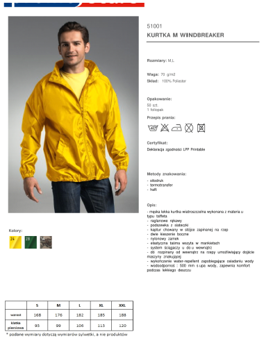 Promostars Men`s JACKET WINDBREAKER YELLOW embroidery print silkscreen logo