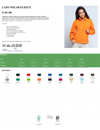 Warmes Damen-Fleece-Sweatshirt 300 g/m2, verstellbarer Boden, Fleece-Flrl 300, weiß, Jhk