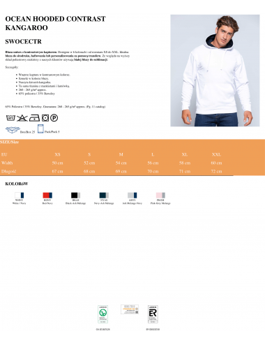 Bluza dresowa męska ocean hooded contrast biało/grafitowy Jhk